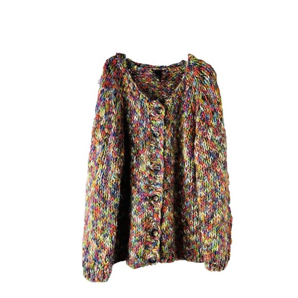 Vintage 1990s Rainbow Crochet Knit Baggy Cardigan Sweater Streetwear - Picture 1 of 6